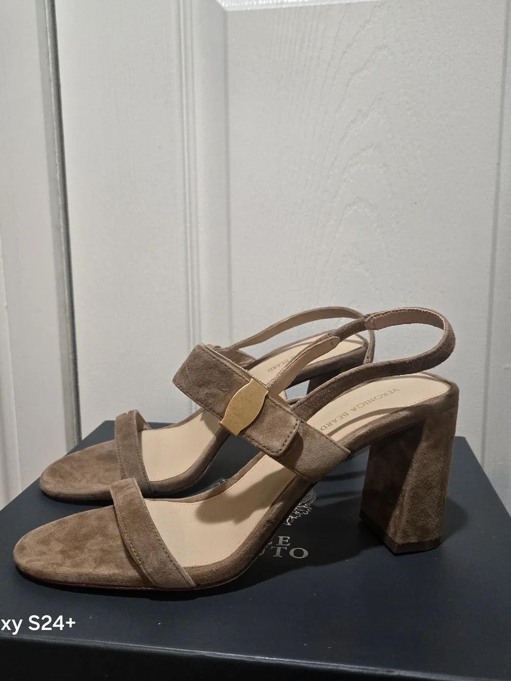 Veronica Beard Tan Suede Block Heel Slingback Sandal